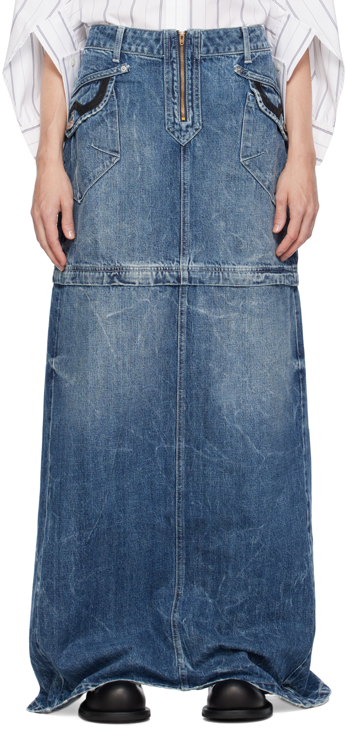 Blue Zip Off Denim Maxi Skirt by Martine Rose on Sale