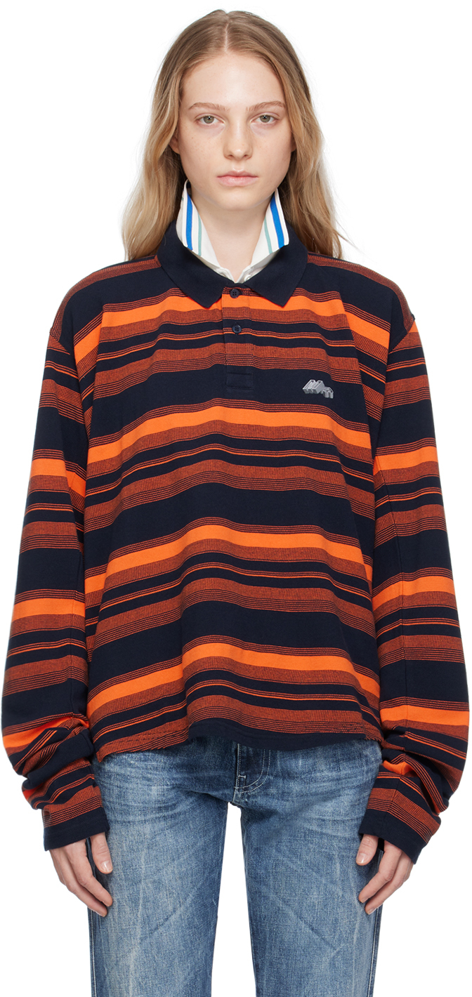 Martine Rose - Long Sleeve Pulled Neck Polo - Orange/Navy Dress | Color: Orange/ Navy | Size: Small | Fred Segal