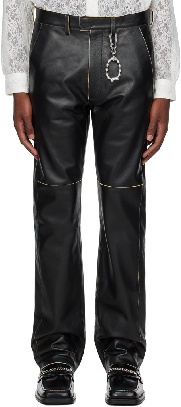 Black Raw Edge Leather Pants