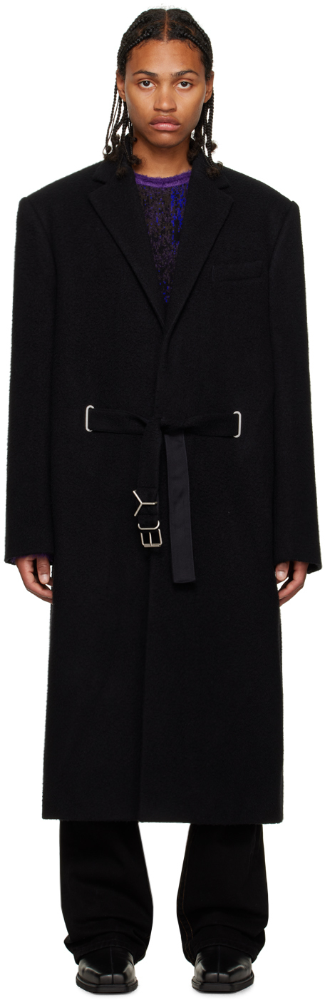 Y/project Belted Wool-blend Coat In Black