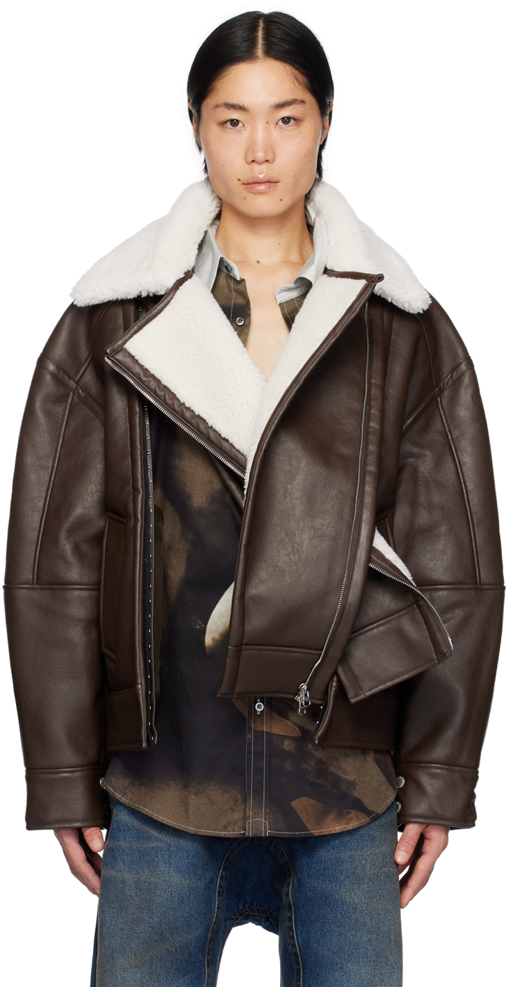 Y/Project: Brown & Off-White Hook & Eye Faux-Shearling Jacket