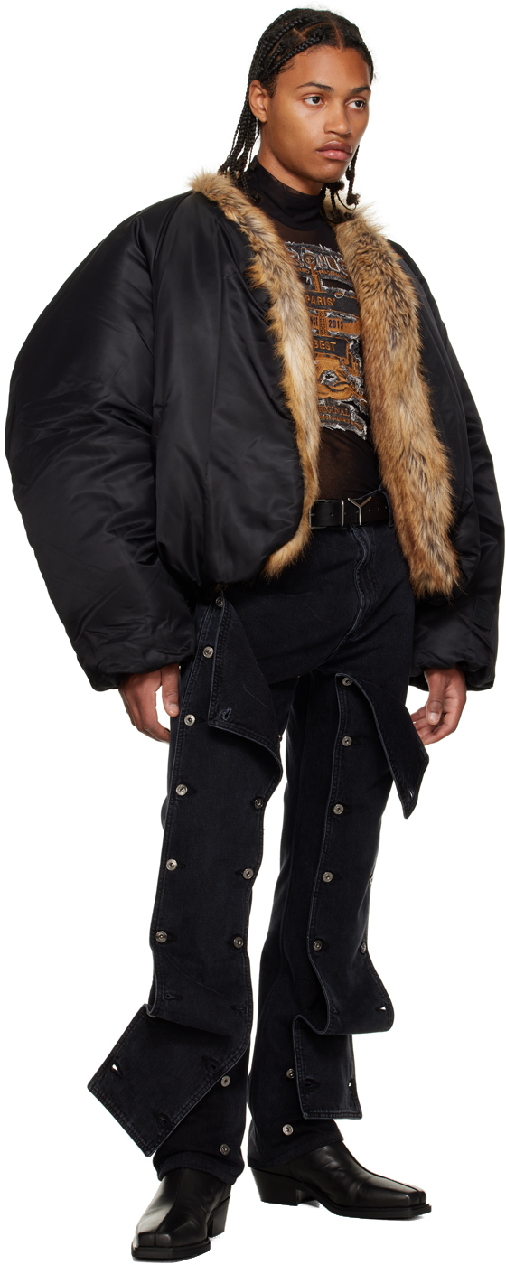 Y/Project Black Shawl Faux-Fur Jacket | Smart Closet