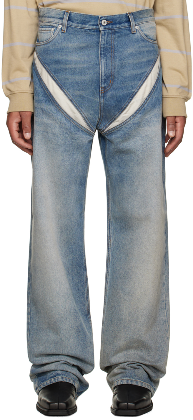 Shop Y/project Blue Cutout Jeans In Rinsed Blue