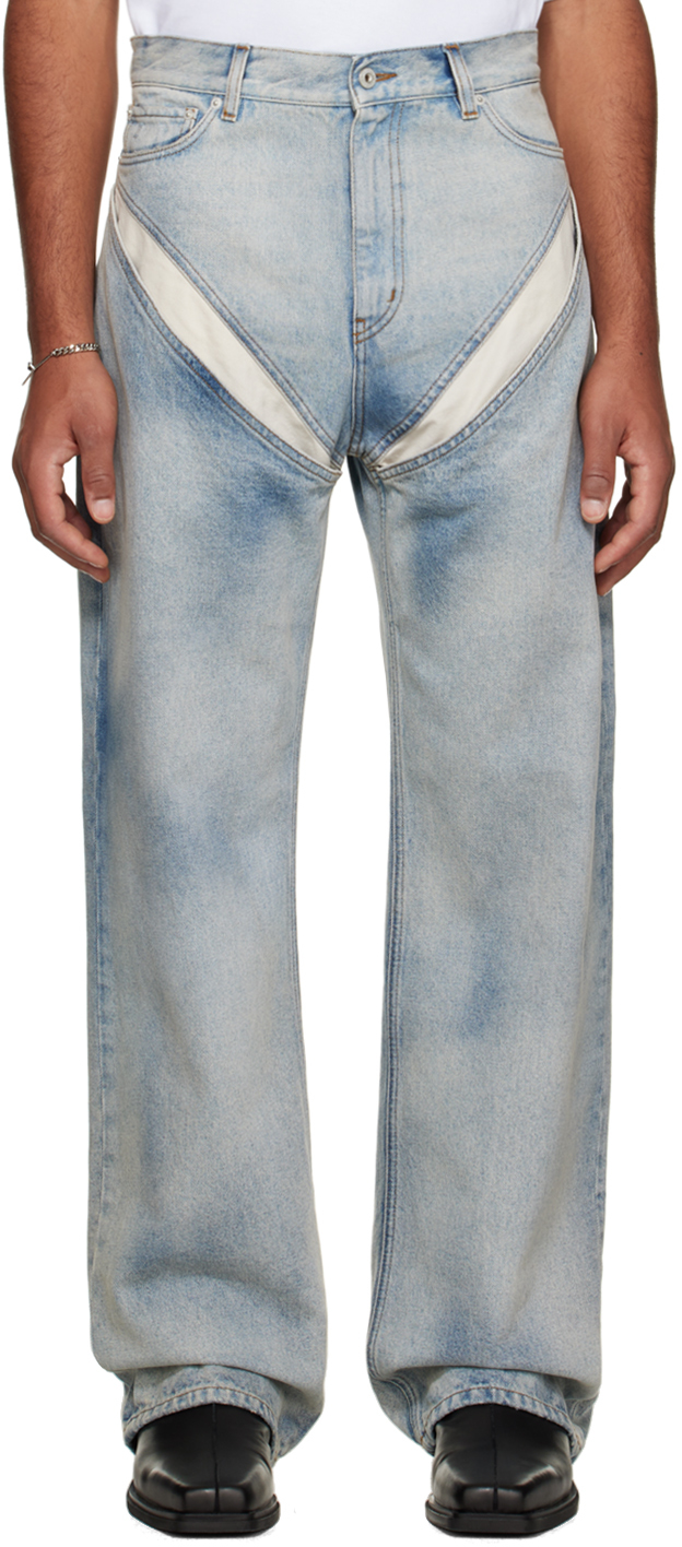 Y/project Blue Cutout Jeans In Sand Blue