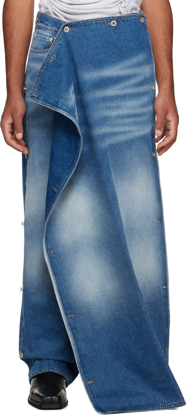 Shop Y/project Blue Snap Off Jeans In Whiskers Mid Blue
