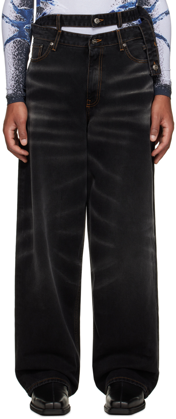 Shop Y/project Black Multi Waistband Jeans In Whiskers Black