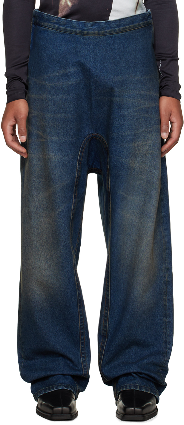 Y/project Blue Souffle Jeans In Whiskers Mid Blue
