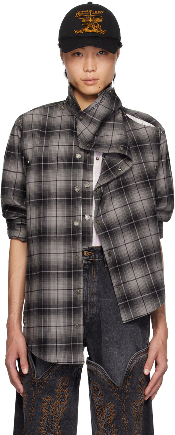 Y/PROJECT グレー系チェック長袖シャツ Y/Project Gray & Black Snap Off Shirt | Smart Closet