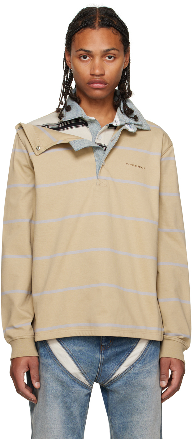 Y/project Beige Double Collar Polo In Beige/sand Blue