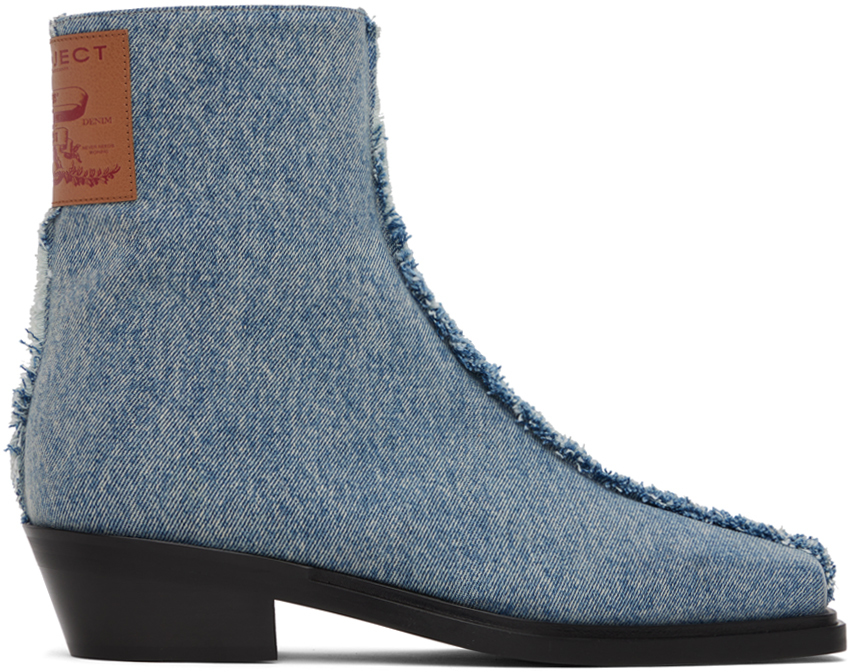 Y/project Yp-007 Denim Boots In Sand Blue