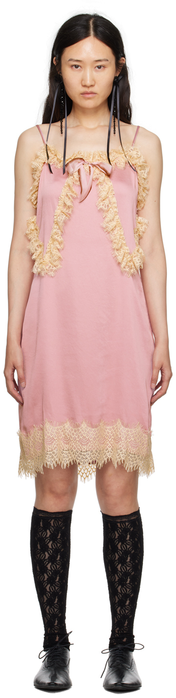 ANNA SUI Floral Jacquard Ruffle Lace outlets Trim Dress in Blush Pink Size S