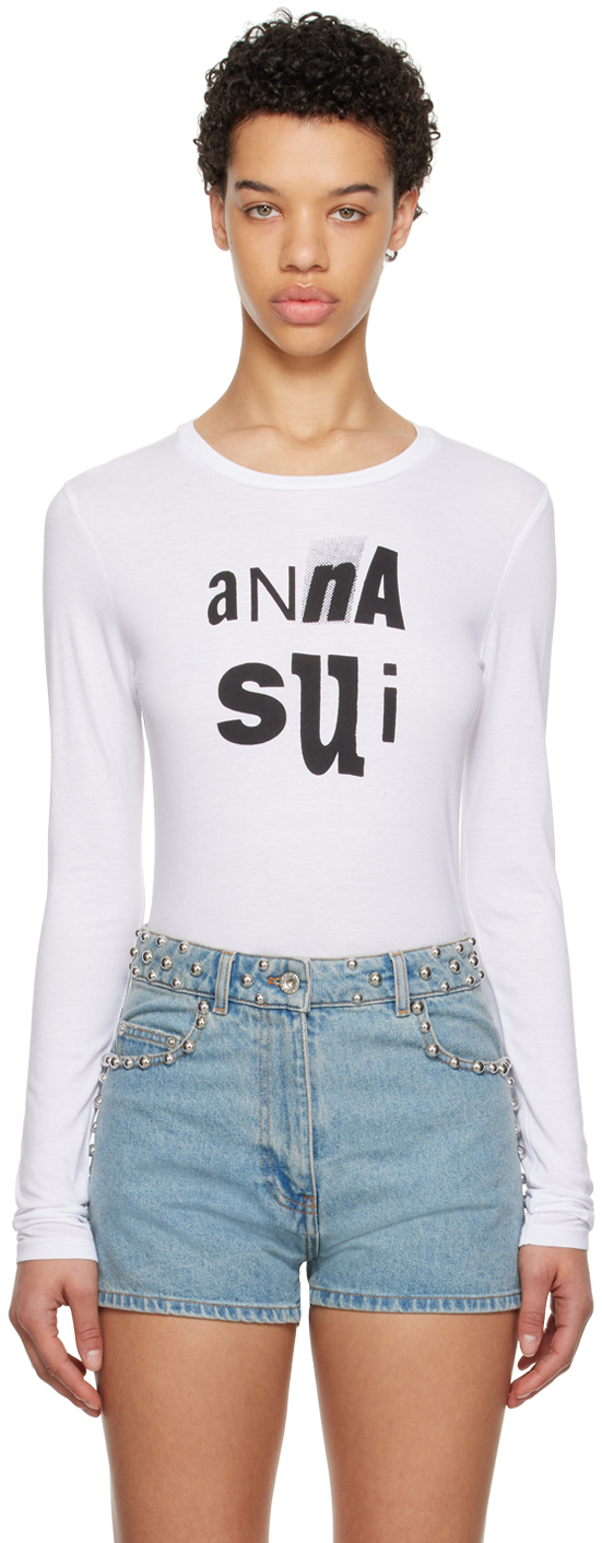 Anna Sui White Printed Long Sleeve T-Shirt