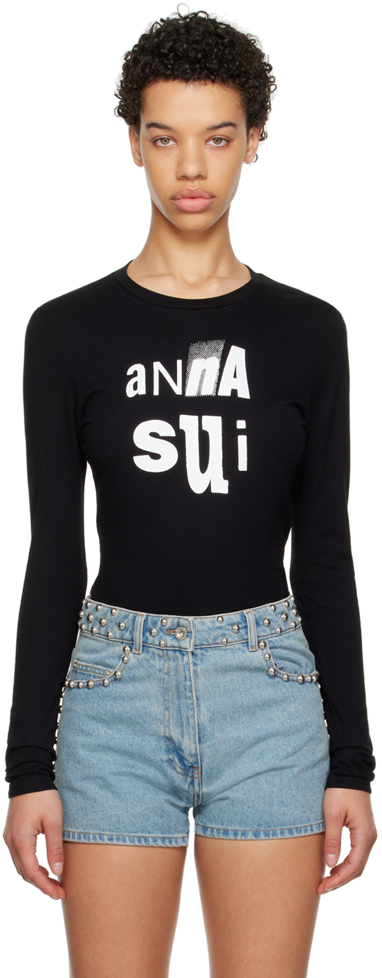 Anna Sui Black Printed Long Sleeve T-Shirt