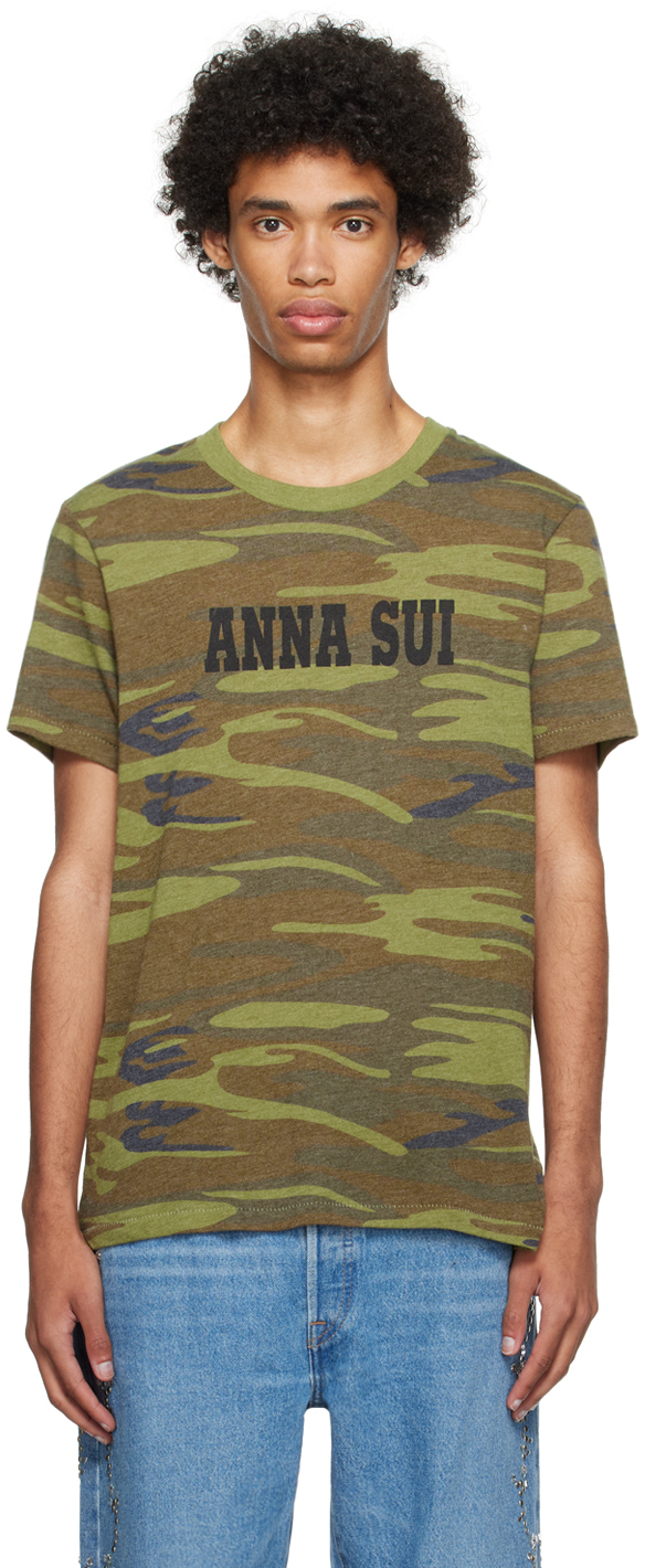 Amiri Paint Splatter Detail Crewneck Army Logo T-shirt In Green