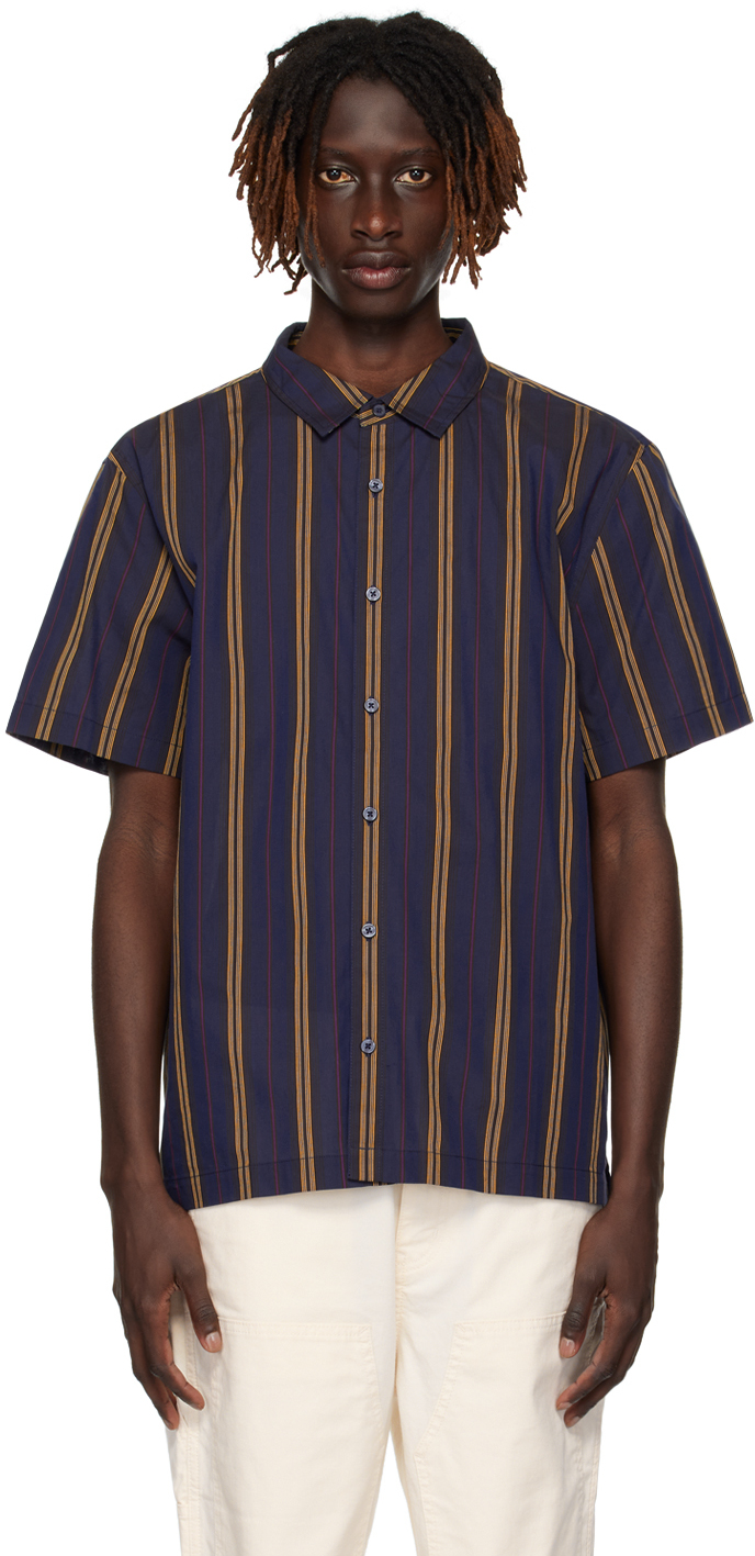 Saturdays Surf Nyc Bruce Striped Cotton-voile Shirt In Ocean