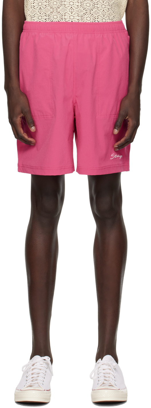 Saturdays Surf Nyc Tyler Straight-leg Stretch-ripstop Drawstring Shorts In Pink