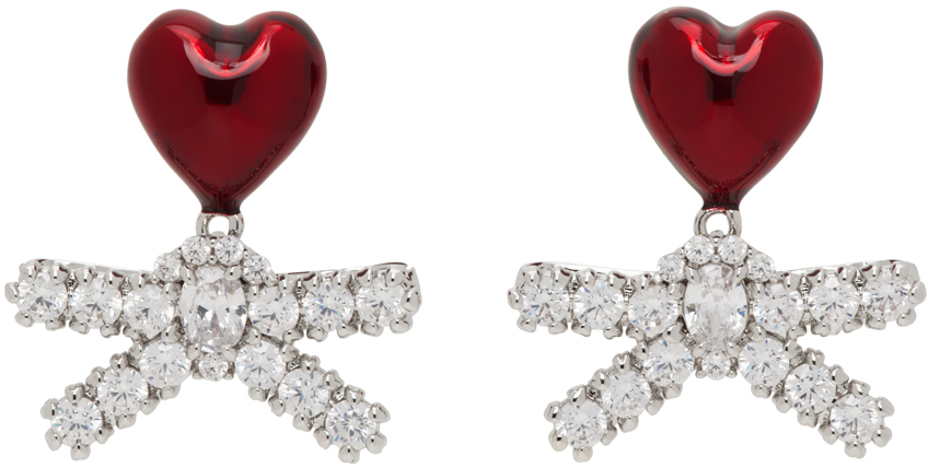 Shushu-tong Silver Yvmin Edition Enamel Heart Gem Bowknot Earrings In Red