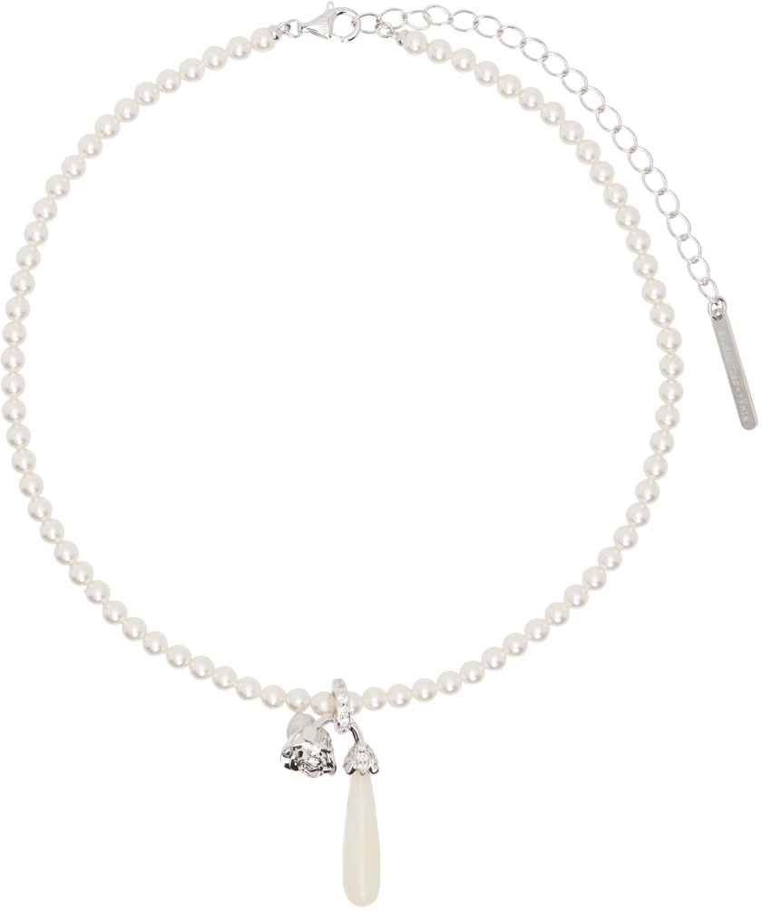 Shushu-tong White Yvmin Edition Pearl Drop Sleeping Rose Necklace In Silver