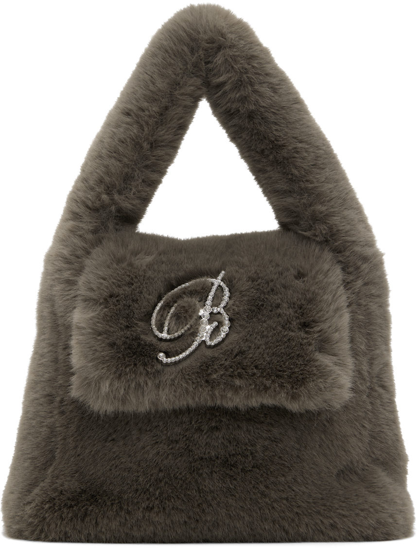 Blumarine Faux Fur Top Handle Bag In Dark Olive