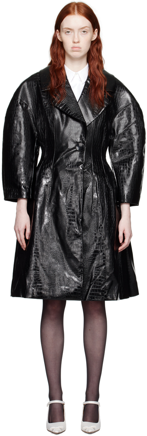 Shushu/Tong: Black Croc Faux-Leather Coat | SSENSE