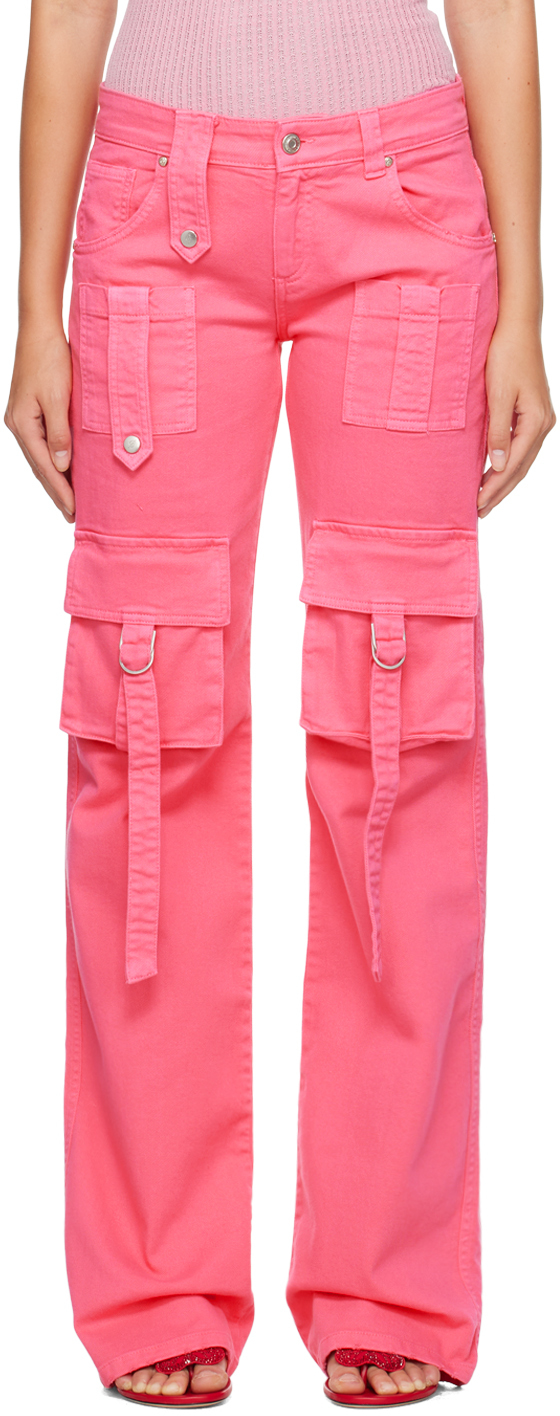 Blumarine Pink Cinch Strap Cargo Pants In N0731 Geranio