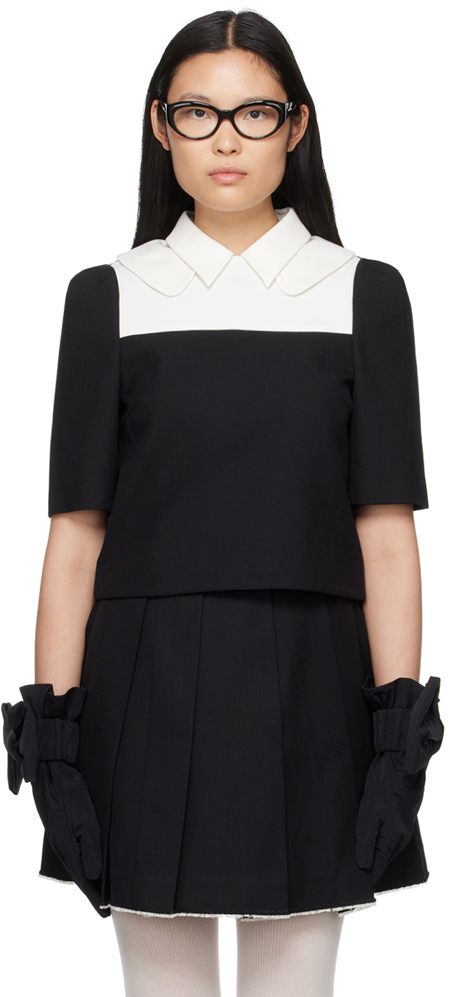 Shushu-tong Layered Two-tone Short-sleeved Blouse In Black