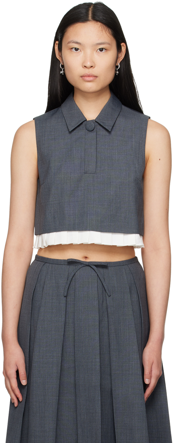 Gray Pleated Tank Top by SHUSHU/TONG on Sale
