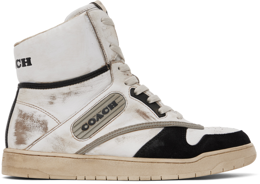 Shop Coach White Distressed Sneakers In White/black
