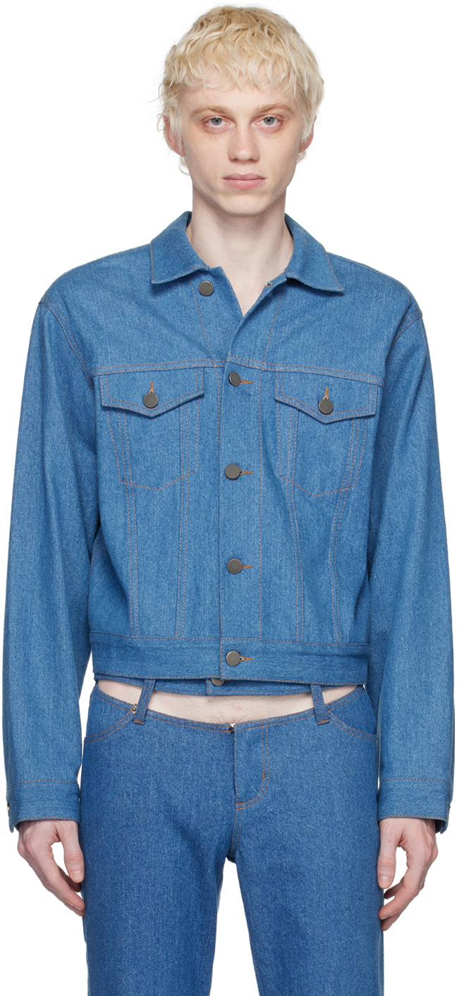 K.NGSLEY: SSENSE Exclusive Blue Cropped Trucker Denim Jacket | SSENSE