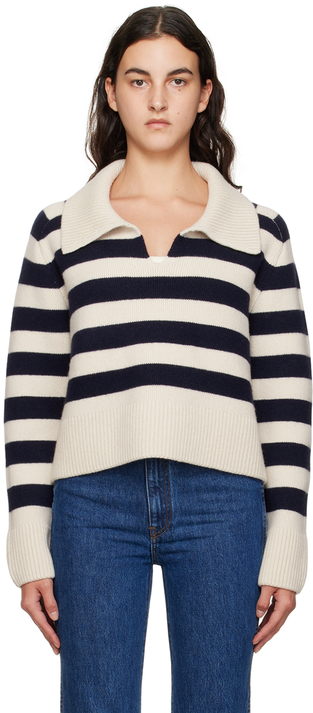 KHAITE: Beige & Blue 'The Franklin' Sweater