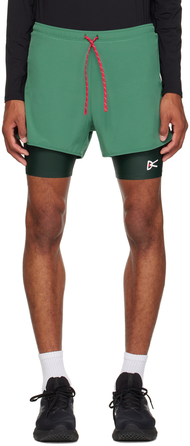 District Vision Green Layered Shorts In Pine