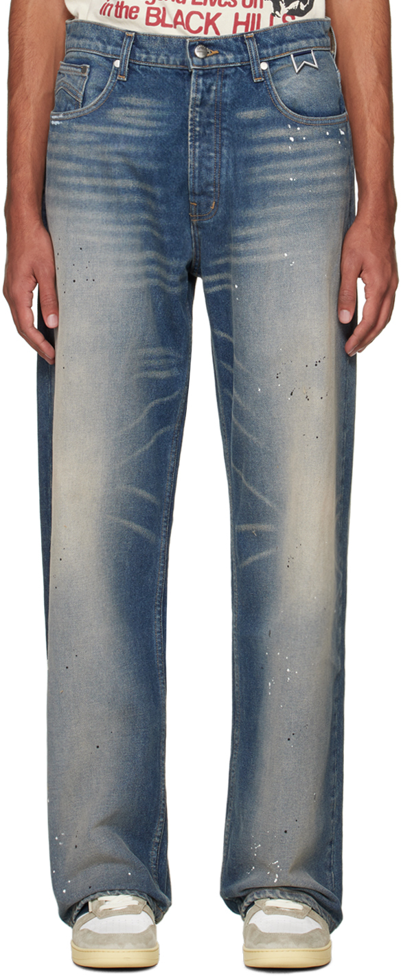 Shop Rhude Indigo Wide-leg Jeans