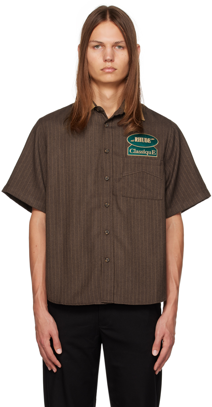 Rhude Brown Mechanic Shirt In Brown/tan