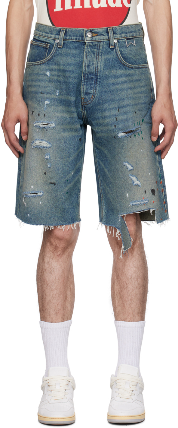 Indigo Distressed Denim Shorts