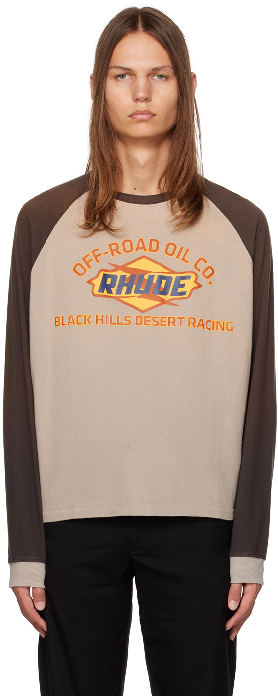 Shop Rhude Gray 'hills' Long Sleeve T-shirt In Elephant / Black