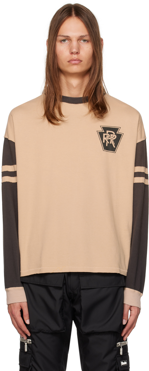Rhude Brown Triple R Long Sleeve T-shirt In Khaki/black