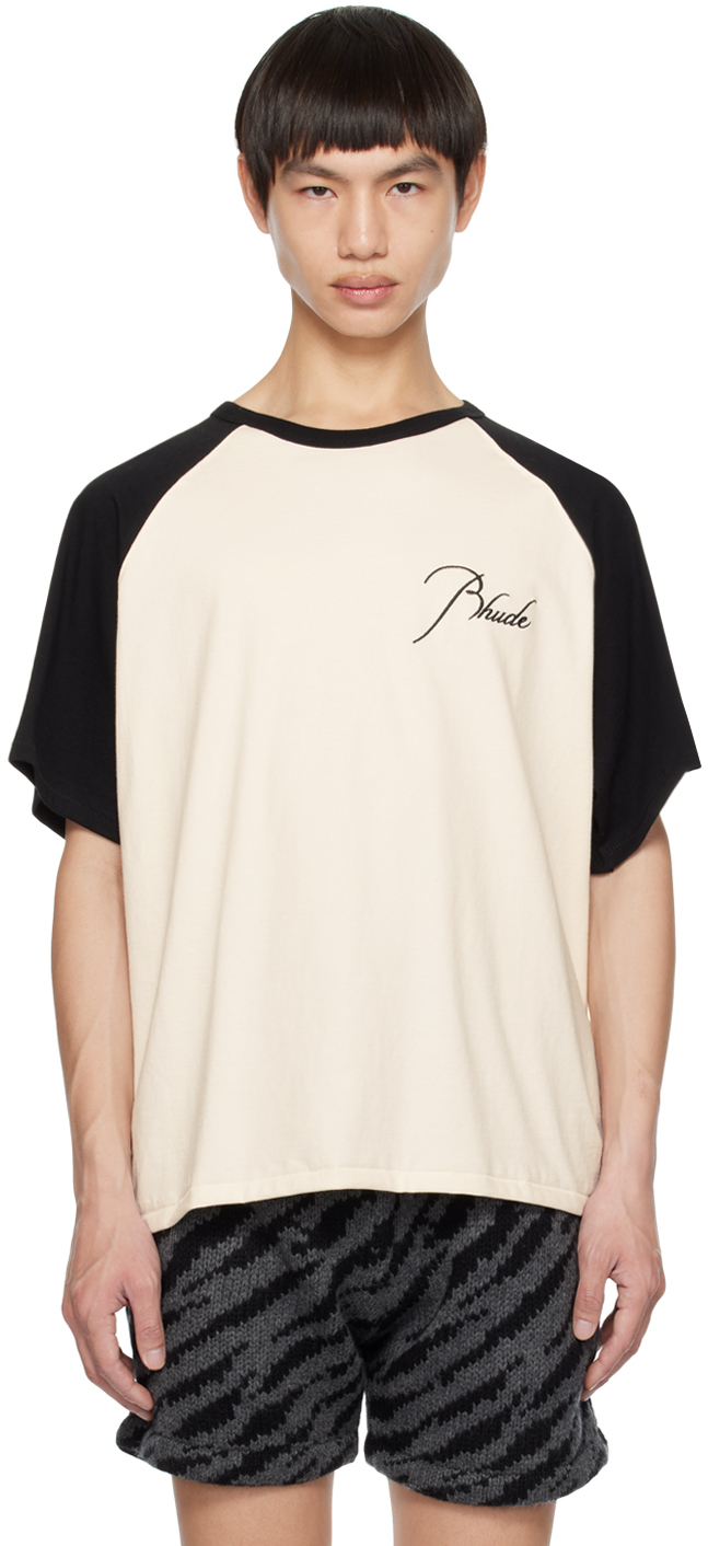 Shop Rhude Off-white & Gray Raglan T-shirt In White/black