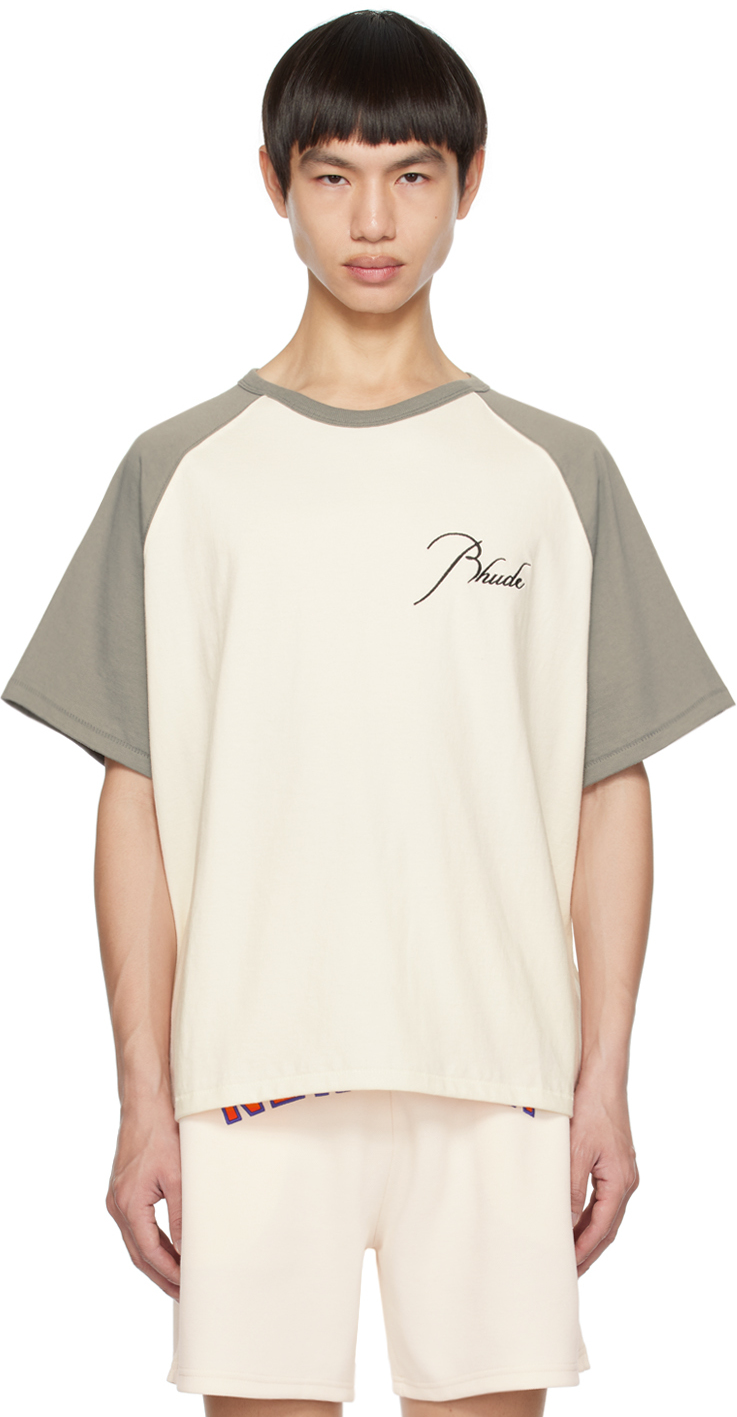 Shop Rhude Off-white & Gray Raglan T-shirt In White/elephant