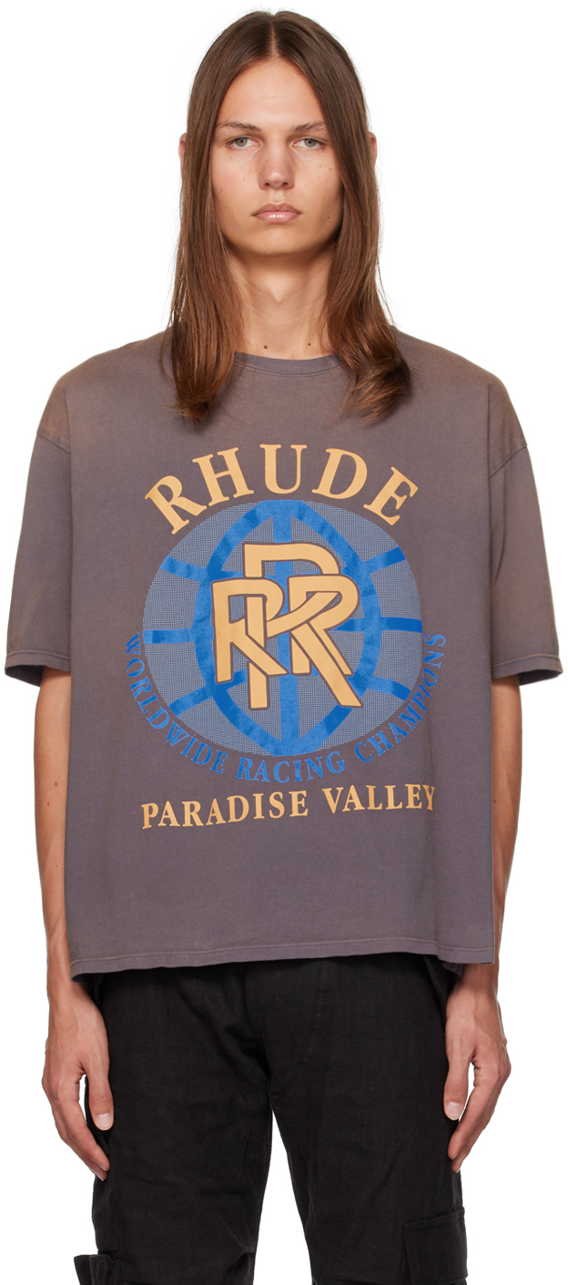Shop Rhude Gray 'paradise Valley' T-shirt In Vintage Grey