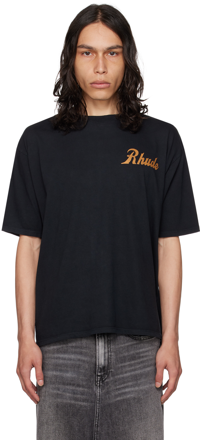 Rhude: Black 'Sales And Service' T-Shirt | SSENSE