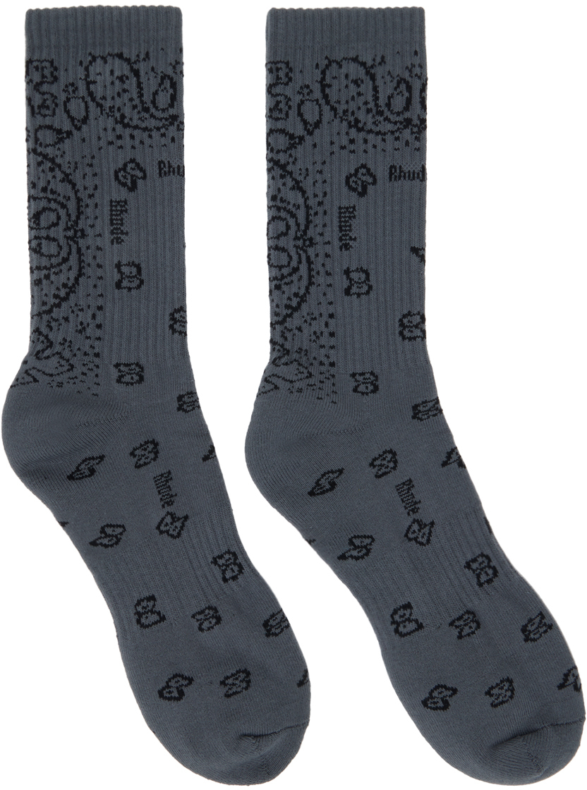 Rhude Gray Bandana Socks In Grey/black