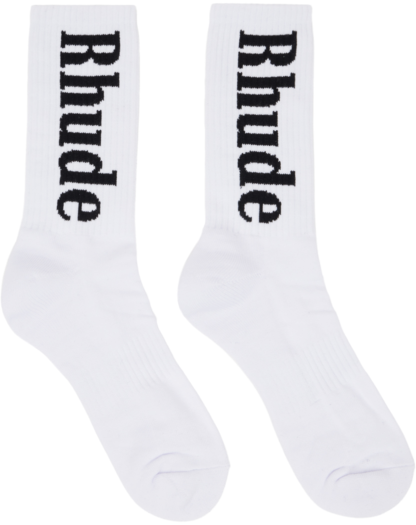 Rhude: Black & White RH Vertical Socks | SSENSE
