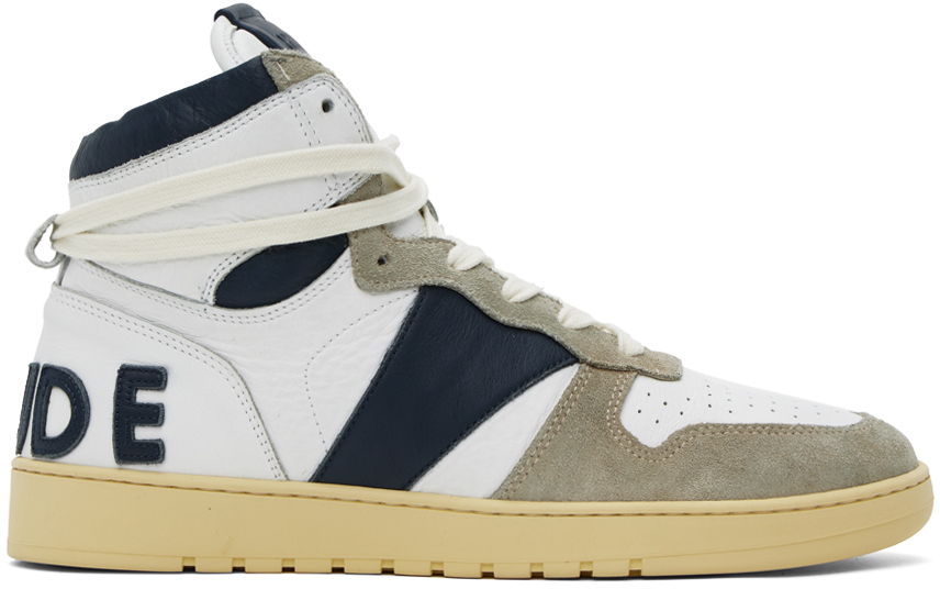 White & Navy Rhecess-Hi Sneakers by Rhude on Sale
