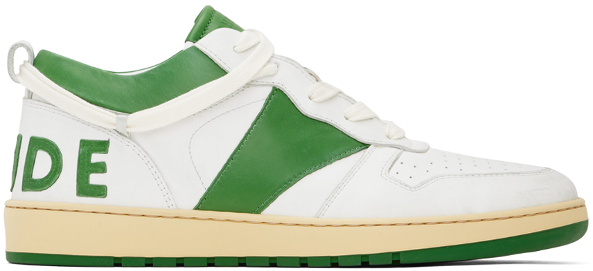 Rhude White & Green Rhecess Low Sneakers