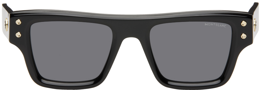 Montblanc Black Rectangular Sunglasses In Black-black-smoke