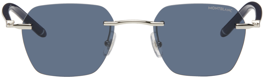 Montblanc Blue Square Sunglasses In Silver-blue-blue