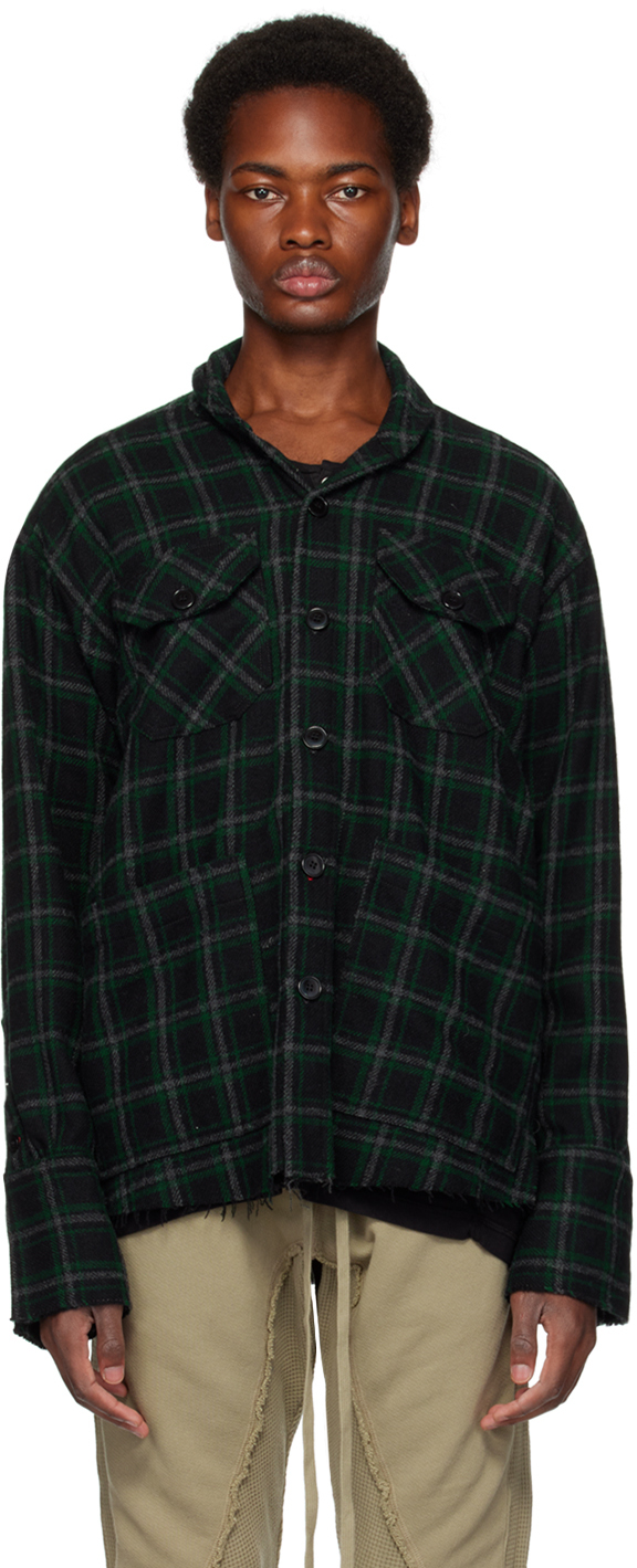 Greg Lauren Green Plaid Shirt In Green Plaid Grep