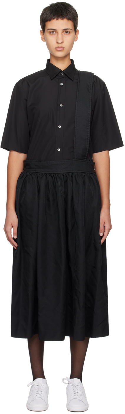 Black Shoulder Strap Midi Skirt
