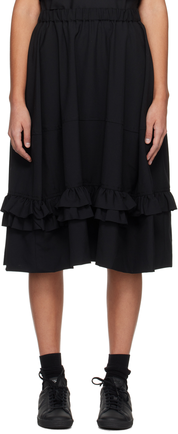 Black Comme Des Garçons Black Ruffle Midi Skirt In 1 Black