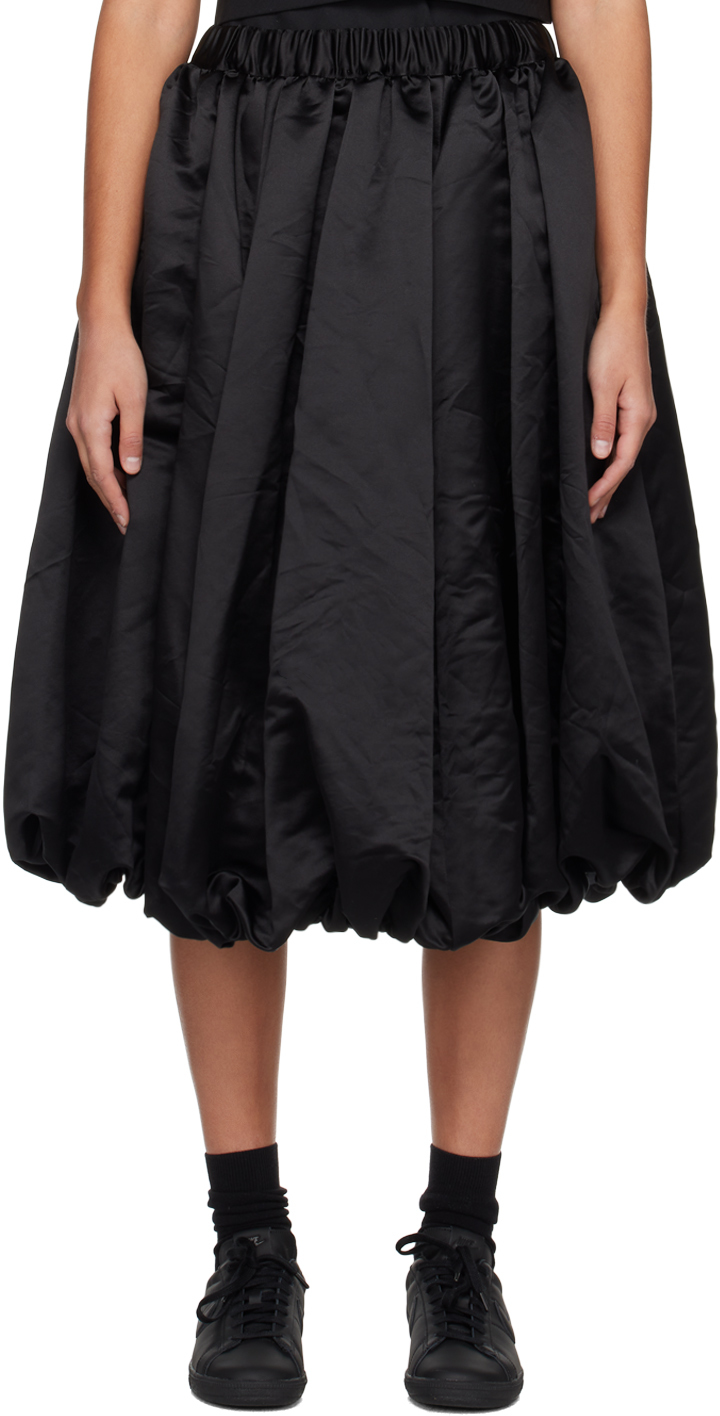 Black Gathered Midi Skirt